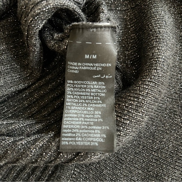 White House Black Market | Black Off-Shoulder Sweater in Metallic Black - Picture 7 of 8